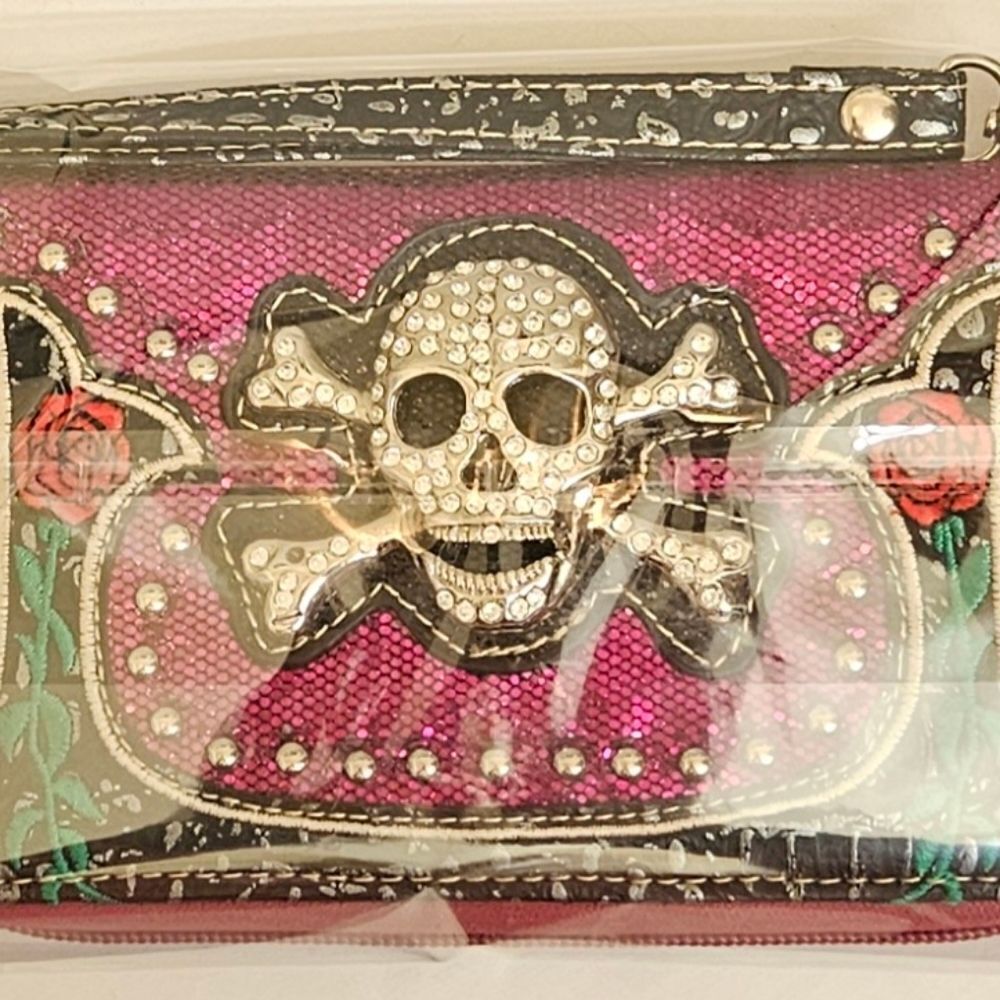 NEW NO TAGS MULTI- Color Skull Rose detailβWomen's Wallet. - Picture 9 of 10